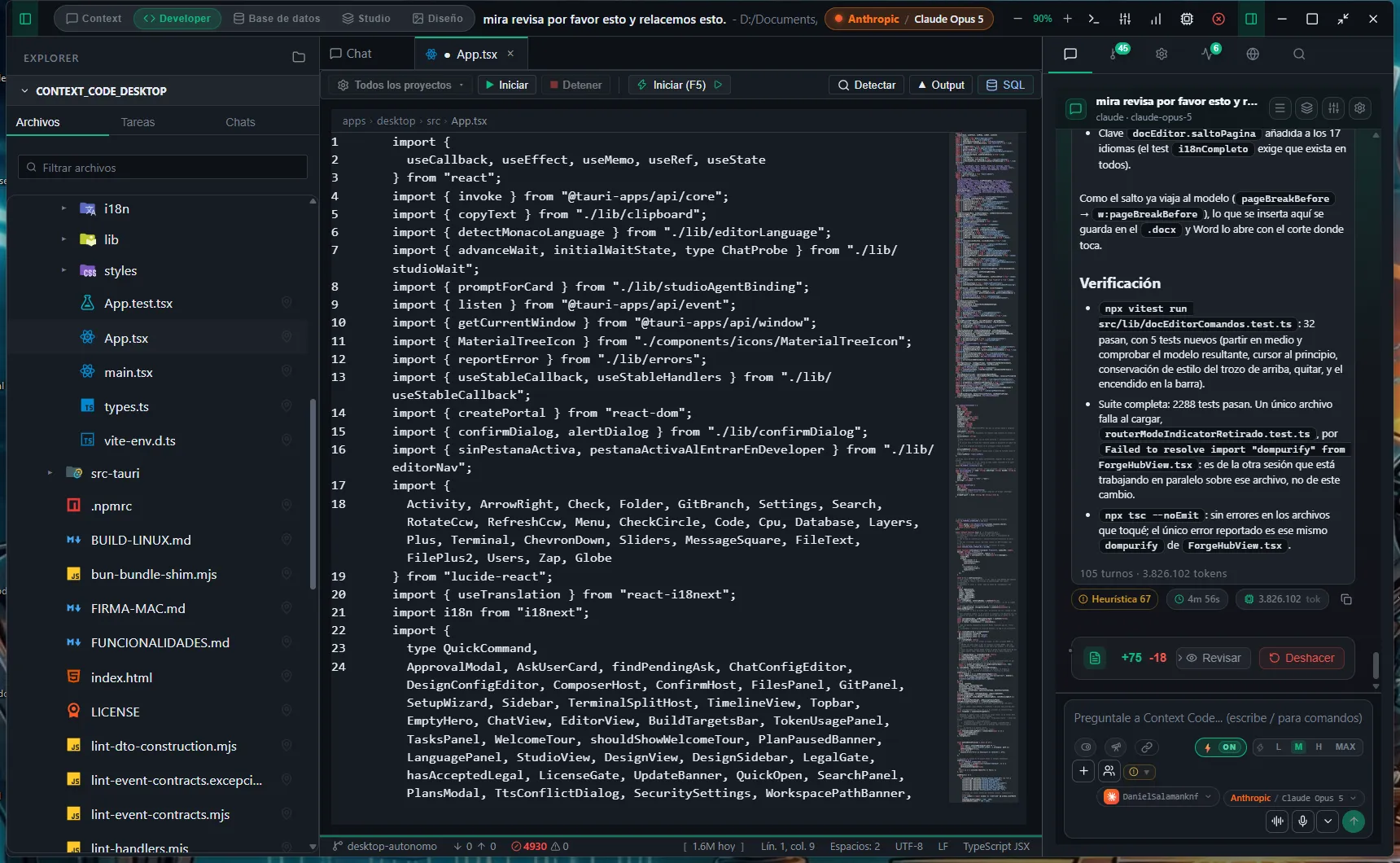 Janela principal do Context Code com um projeto aberto