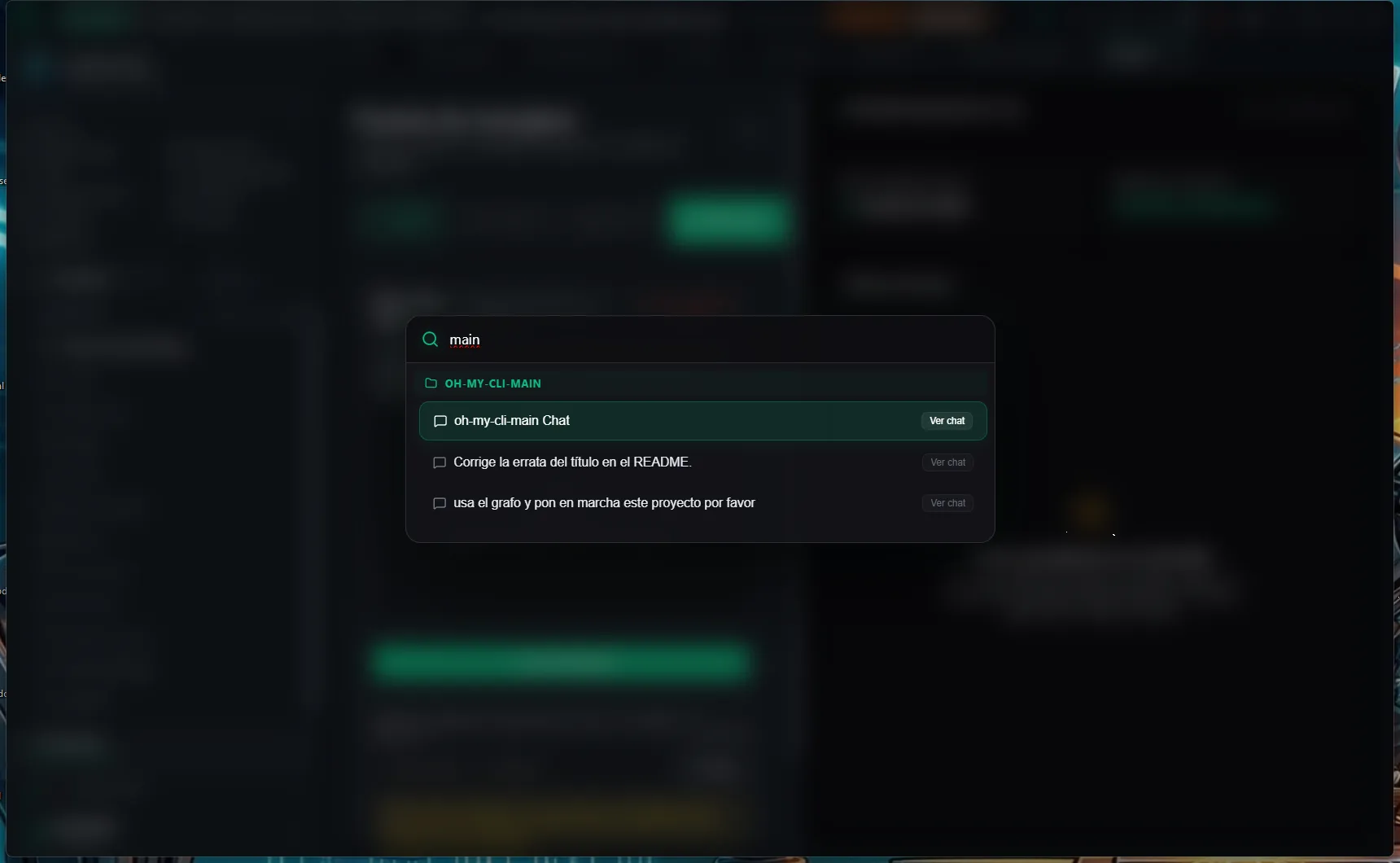 Quick search showing file and command results