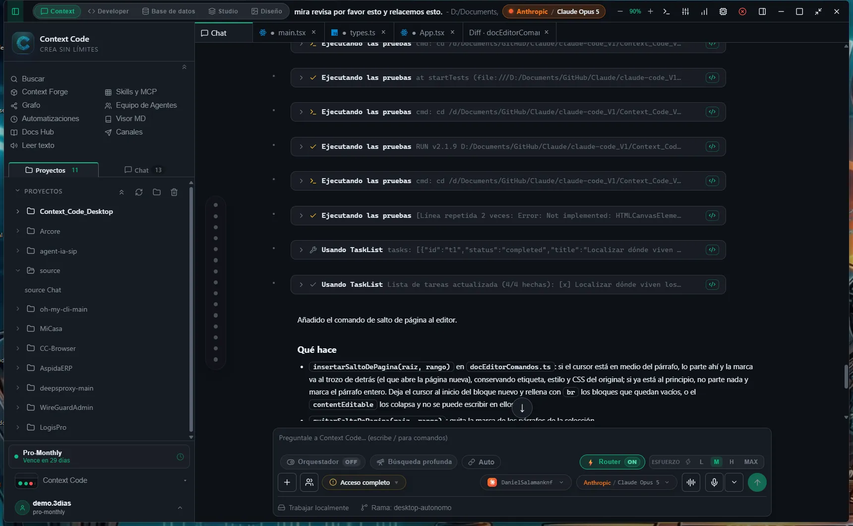 Chat with a first request and the agent at work