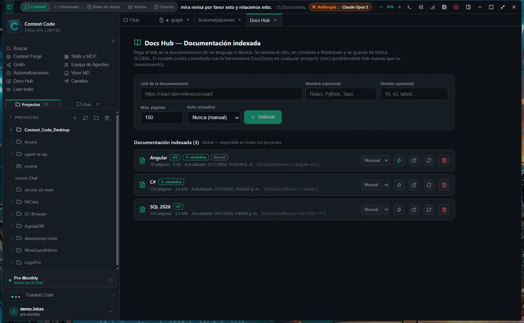 Docs Hub with indexed documentation from several libraries