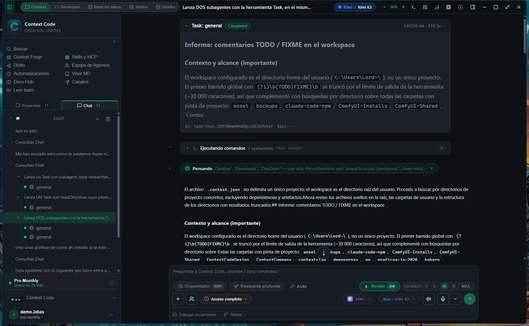 Chat com cartões de agentes especialistas trabalhando em paralelo