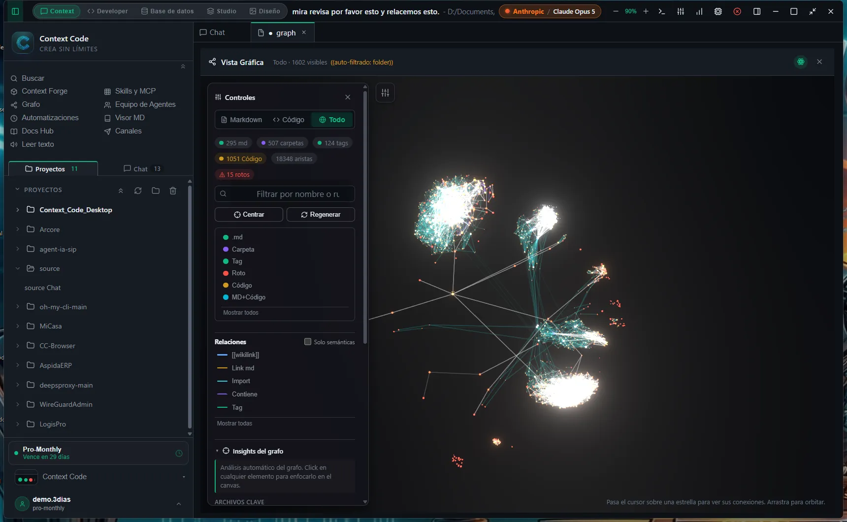 Visão 3D do grafo de código de um projeto