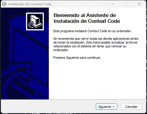 Context Code installation wizard on Windows