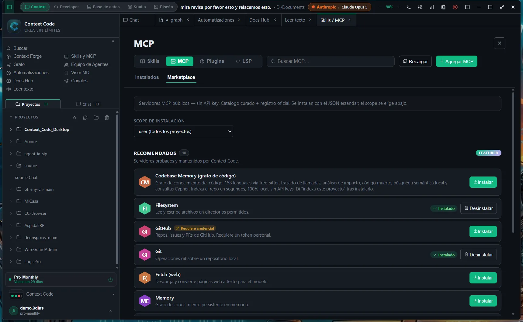 Built-in MCP server marketplace