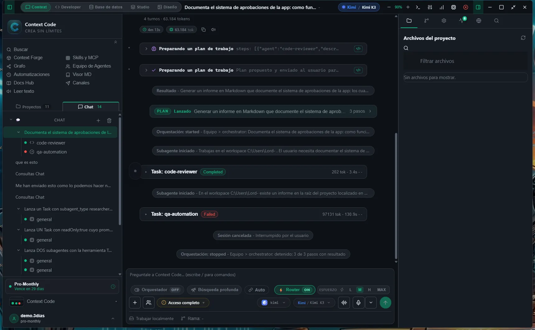 Linha do tempo da orquestração com seus eventos