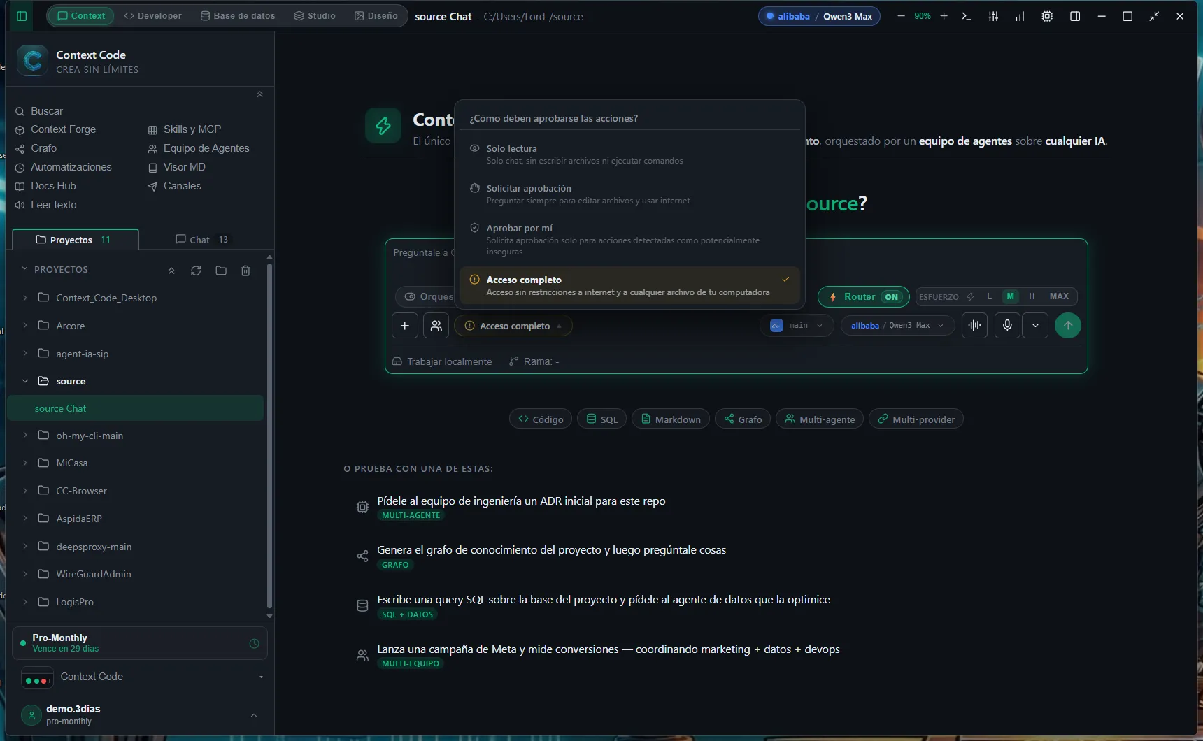 Approval mode selector in the chat composer