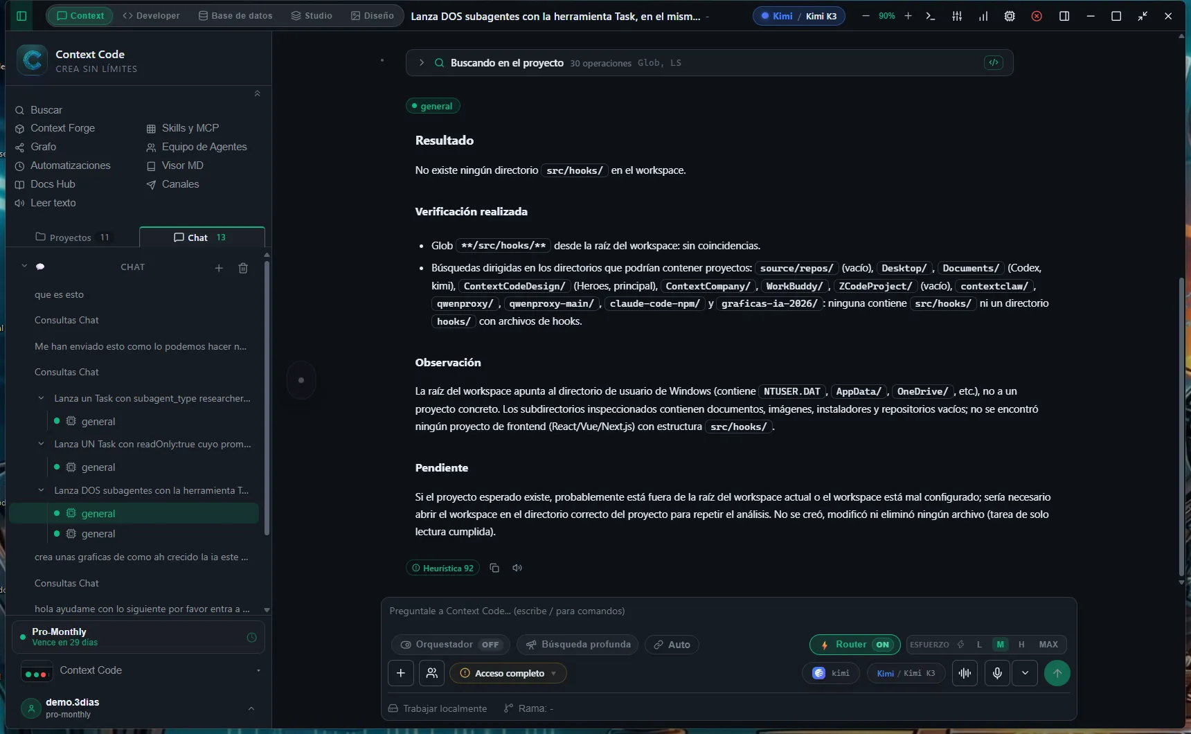Subchat de um especialista com a transcrição completa
